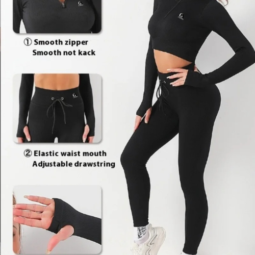 Seamless Yoga Set for Women Long Sleeve Top High Waist Leggings Fitness Outfit
