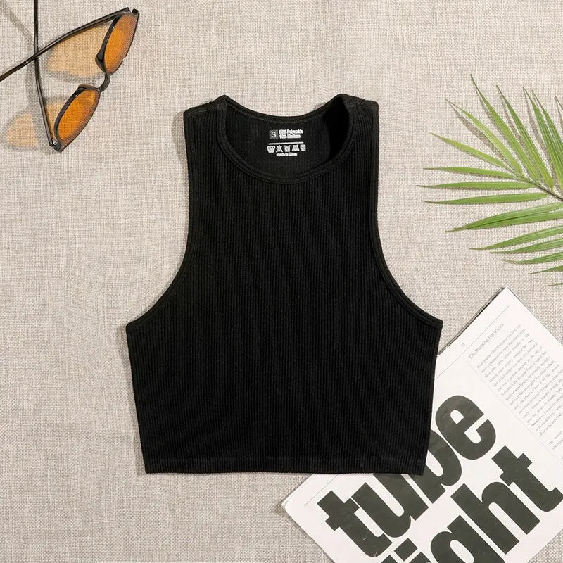Seamless Ribbed Yoga Vest Crop Tank Top for Gym, Workout & Streetwear