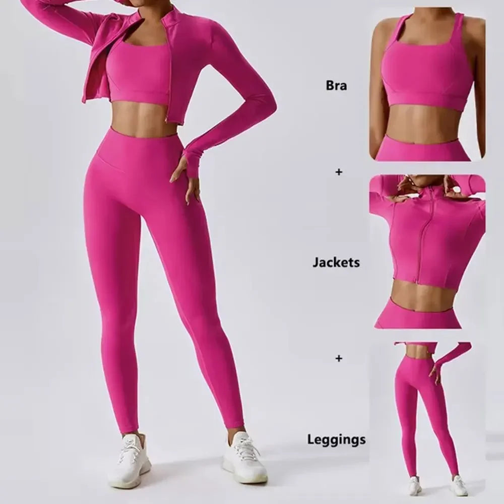 Women’s 3-Piece Yoga Set for Gym & Running