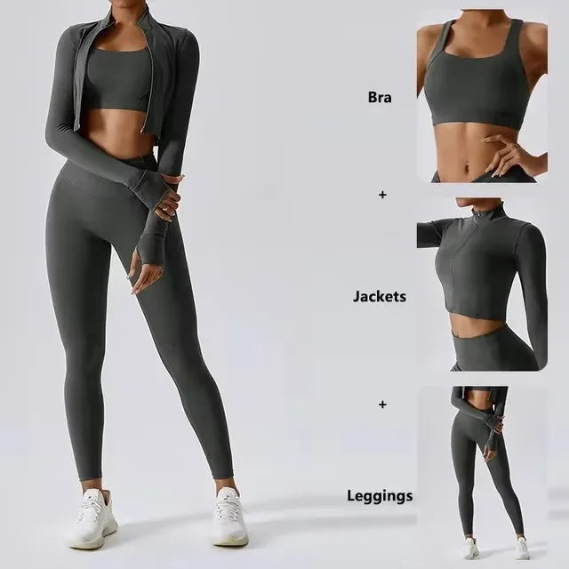 Women’s 3-Piece Yoga Set for Gym & Running