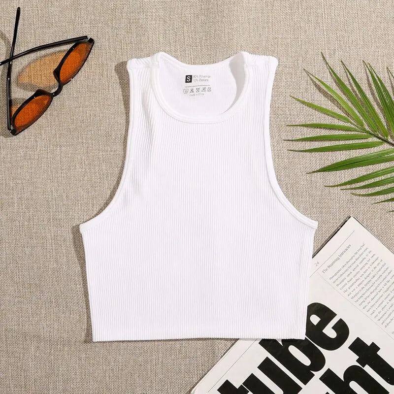 Seamless Ribbed Yoga Vest Crop Tank Top for Gym, Workout & Streetwear