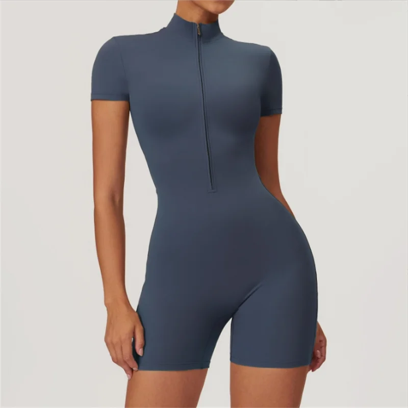 Women’s One-Piece Yoga Jumpsuit – Nude Short Sleeve Fitness