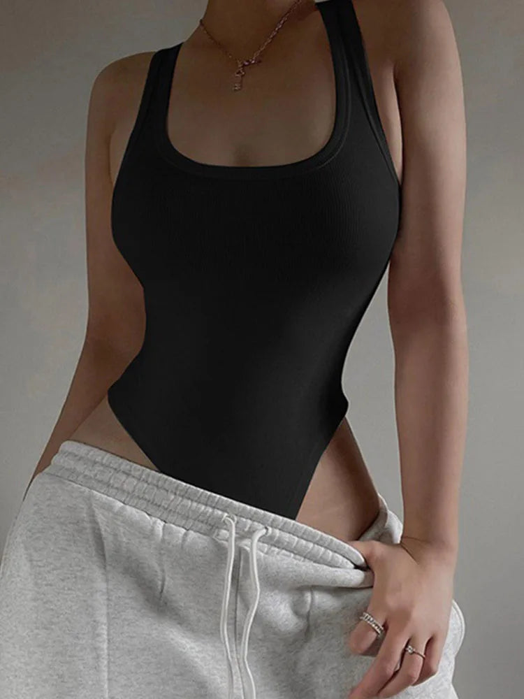 Sleeveless Knit Bodysuit Top for Women Summer Clubwear
