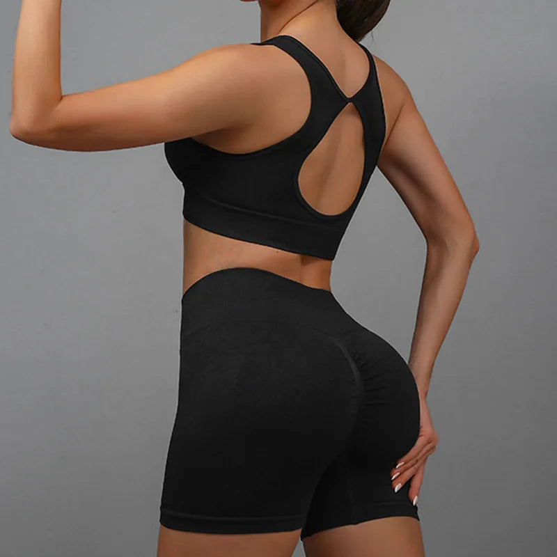 Women’s Yoga Set – Seamless Sports Bra Shorts Workout Fitness Suit